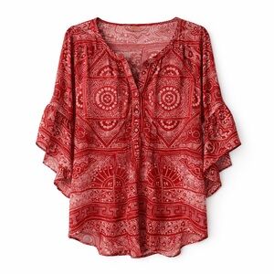 Style & Co. Red Sumatra Scarf Pintuck Blouse | NWT | Small